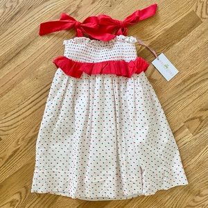 Cecil & Lou red/navy Swiss dot dress with shoulder ties, size 6 (little girls)